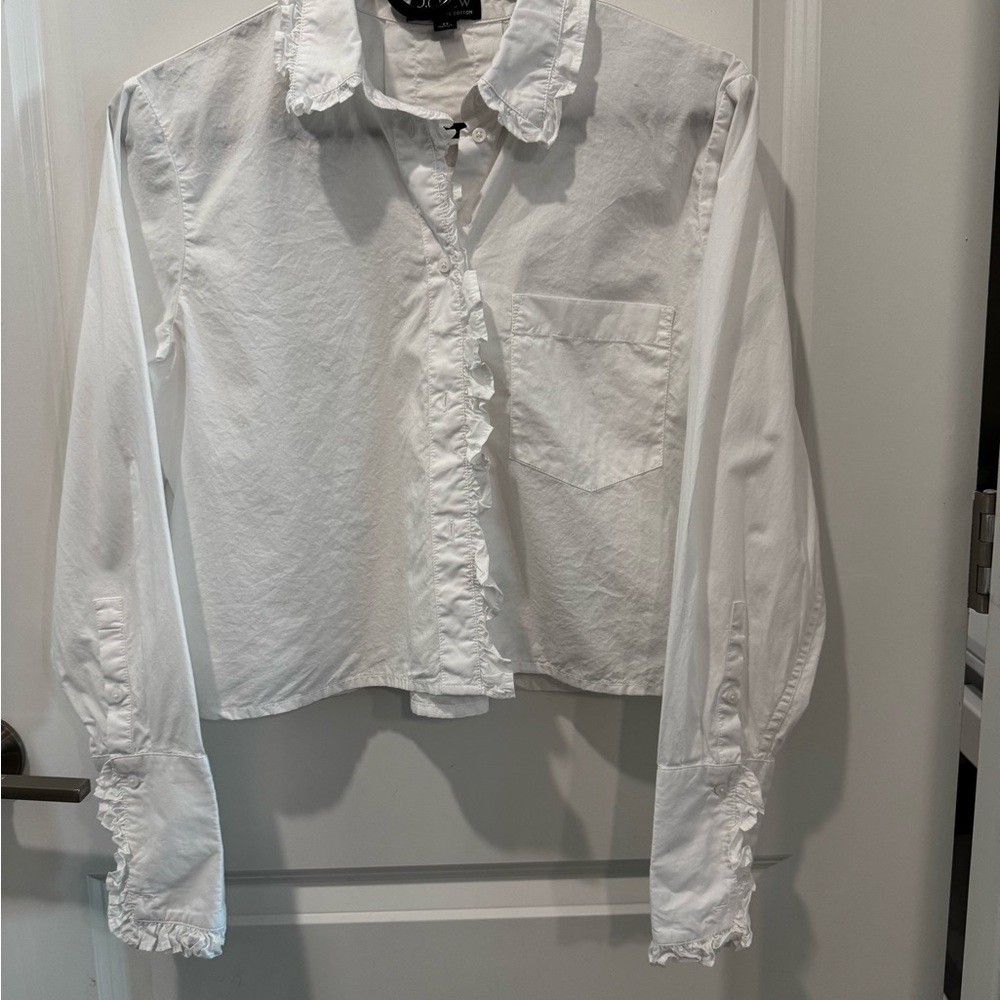 J. Crew Cropped White Regenerative Cotton Shirt